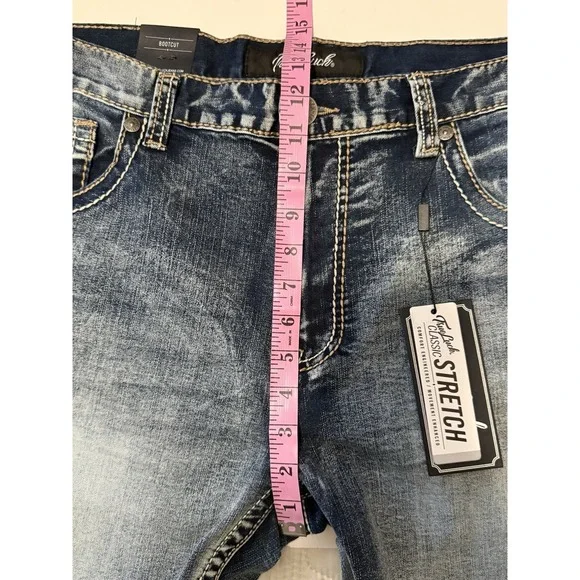 True Luck Mens Bootcut Jeans Flap Pockets Thick Stitch Western Embroidered 38x30 - Picture 9 of 16